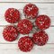 Ornativity Frosted Red Berries Ornaments - Glittered White Snowflakes on Realistic Red Cranberry Berries Ball Ornament with Rustic Twine String Christmas Tree Decoration Set - Pack of 12
